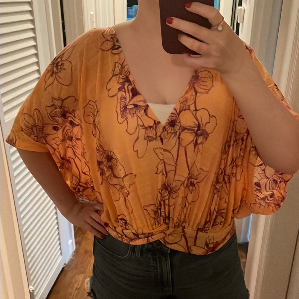 Free People Orange Floral Blouse